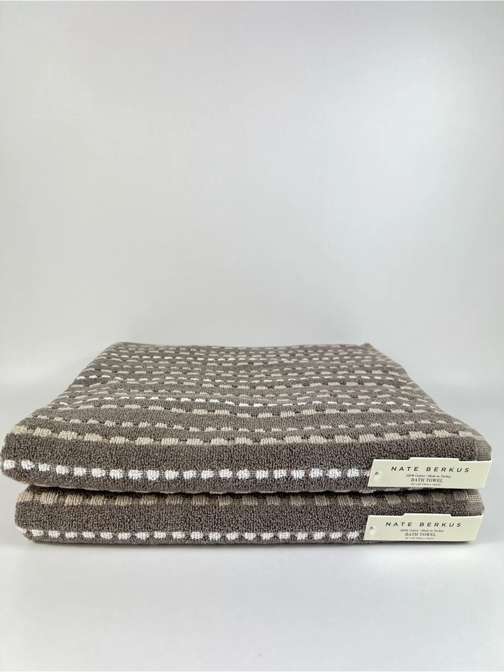 Nate Berkus Bath Towels Taupe Tan White Striped Made in Turkey Cotton 2 Pc NEW